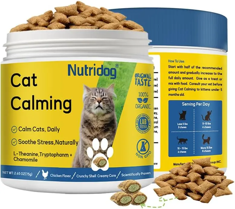 Nutridog Cat Calming Sandwich Biscuits Anxiety Relief Suitable for All Cats 2.65 oz Chicken Flavor