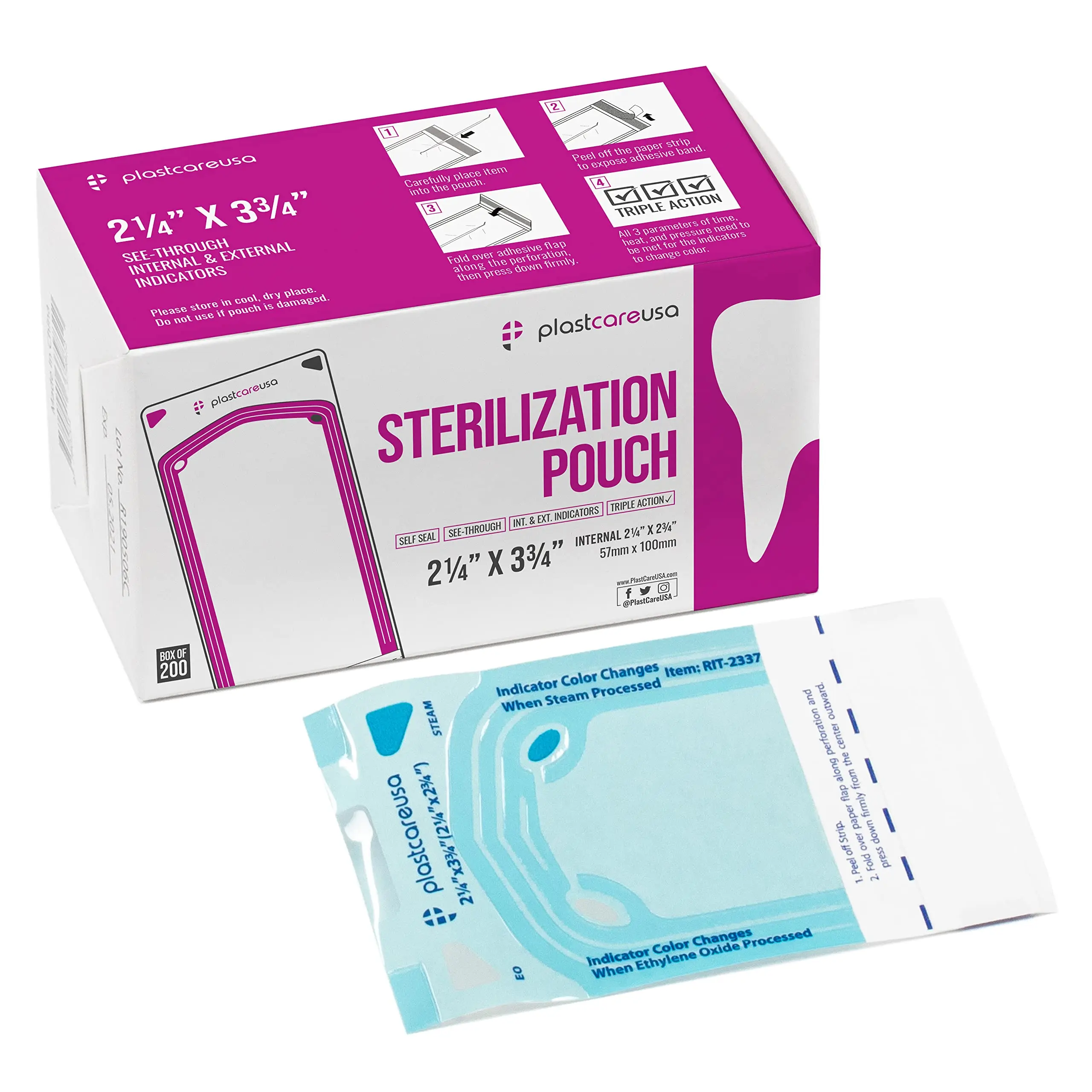 2.25 x 2.75 Inch Self Sealing Sterilization Autoclave Pouch Bags with Indicators