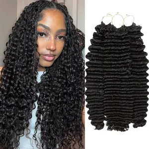 Crochet Human Hair For Mircale Knots Deep Wave Feather Human Hair For Boho Braids 4 to 5Pcs Recommend
