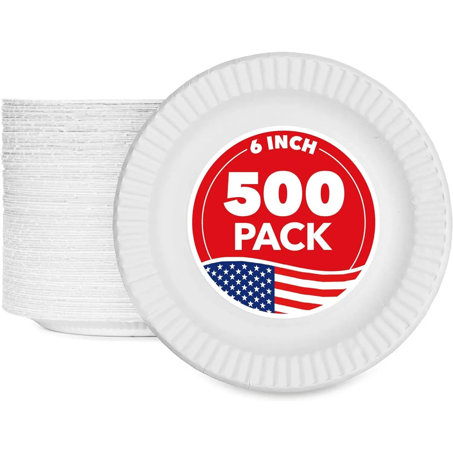 6-Inch Paper Plates Uncoated, Everyday Disposable Dessert Plates 6" Paper Plate Bulk, White, 500 Count Pack