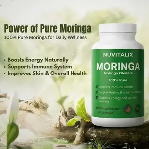 Nuvitalix Moringa 60 Pure Capsules | Organic Moringa Leaf Extract Supplement | Boost Energy, Skin, Immunity, Mental & Gut Health | Vegan Green Superfood