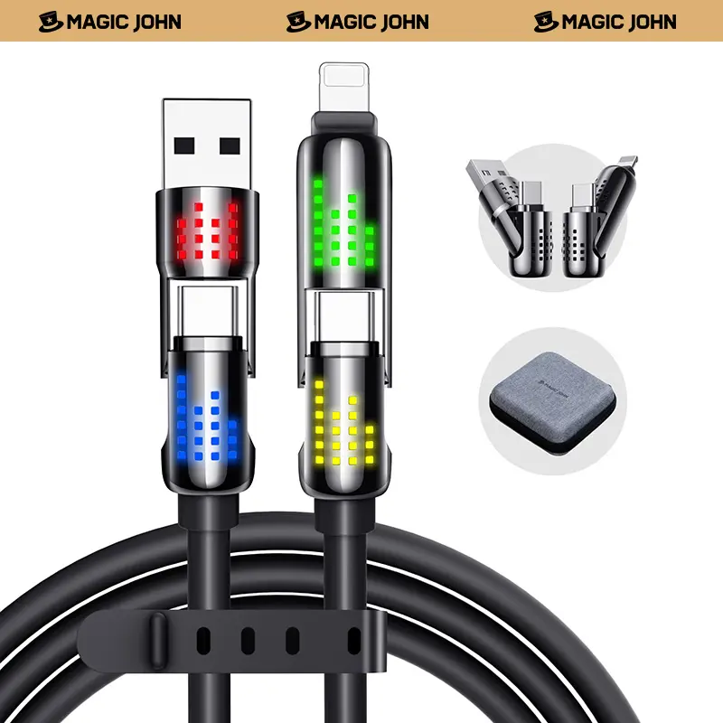 MAGIC JOHN 4-in-1 Charging Cable, 240W Fast Charger with RGB Lights, Compatible for Smartphone, Cellphone & Electronic Devices MAGIC JOHN 4-in-1 Charging Cable, 240W Fast Charger with RGB Lights, Compatible for Smartphone, Cellphone & Electronic Devices