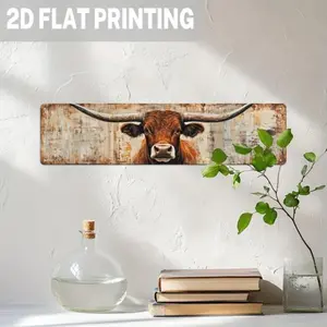 Rustic Longhorn Cattle Aluminum Sign 10x40cm Vintage Western Ranch Decor for Farmhouse Living Room Office