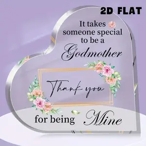 2D Flat, 1pc Thank You for Being My Godmother Heart-Shaped Acrylic Plaque, Acrylic Desktop Decoration, Home Office Desk Decorative Plaques Ornaments, Godmother Mother's Day Birthday Baptism Appreciation Souvenir Gifts, Yard Sign