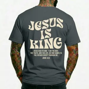 Jesus Is King Groovy Wavy Back Graphic T-Shirt John 14:6 Bible Verse Christian Streetwear Faith Based Easter Youth Group Casual Oversized Tee