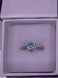 Real Moissanite AngHellic 1.60Ct DEEP Cyan Blue VVS1 SSilver Ring Sz 5--=%2=- fashion=%2=----=%2=- accessory=%2=-- fashion accessory