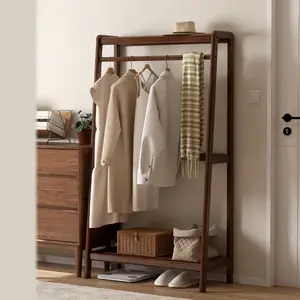 Wayshome Solid Oak Wood Clothing Rack, Garment Rack with Shelves, Clothes Rack for Bedroom, Living Room, Entryway, 16" x 20" x 63"/16" x 35" x 63"