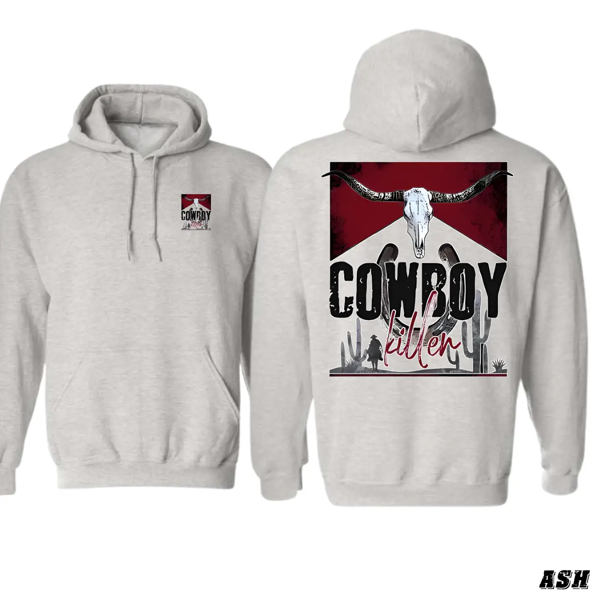 Cowboy Killer Skull Design - Western Wear Hoodie - Bold and Edgy Style Menswear Sweaters Sweatshirts Tops