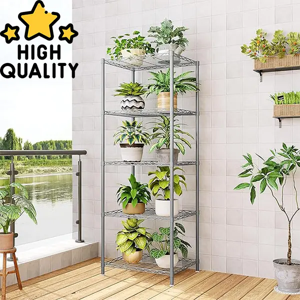 Metal Shelves Organizer Storage Rack Practical 5 Layers Heavy Duty Rack Kitchen Utensils tier plant shelf metal storage multiple Silver