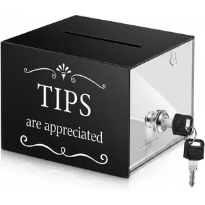 Vesici Tip Jars for Money 6 x 4 x 5 Inch Acrylic Tip Collection Box with Lock Donation Suggestion Box for Tip Storage Container Raffling Box for Bartender Bars, Musicians Restaurants Driver