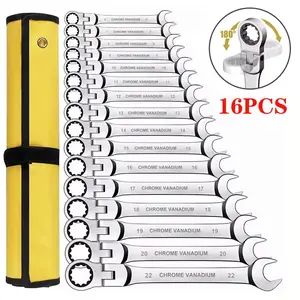 16PCS Chrome Vanadium Ratcheting Wrench Set, 6-22mm Multifunctional Ratchet Wrench with 180° Rotation, Durable Hand Tool for Mechanics