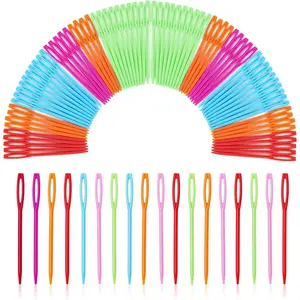 100 Pcs Large Eye Plastic Needles, 2.7inch/7cm Learning Needles, Yarn Needles Darning Sewing Needles Tapestry Needles, Safety Plastic Lacing Needles for DIY Sewing Handmade Crafts