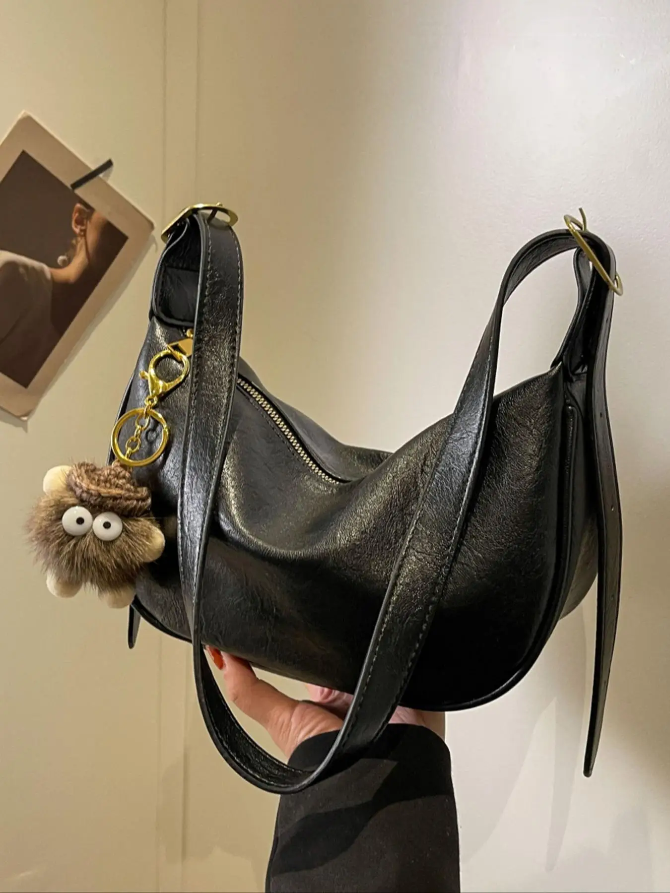 Women's Elegant Cartoon Charm Decorated Crossbody Bag with Charm, Fashionable Pu Leather Shoulder Bag for Daily Used, Casual Trendy Versatile High-qua