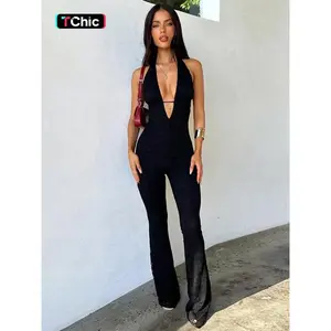 Women's Plain Halter Neck Tie Back Jumpsuit, Casual Sleeveless Backless Jumpsuit for Daily Wear, Ladies Clothes for All Seasons, Basic Overalls