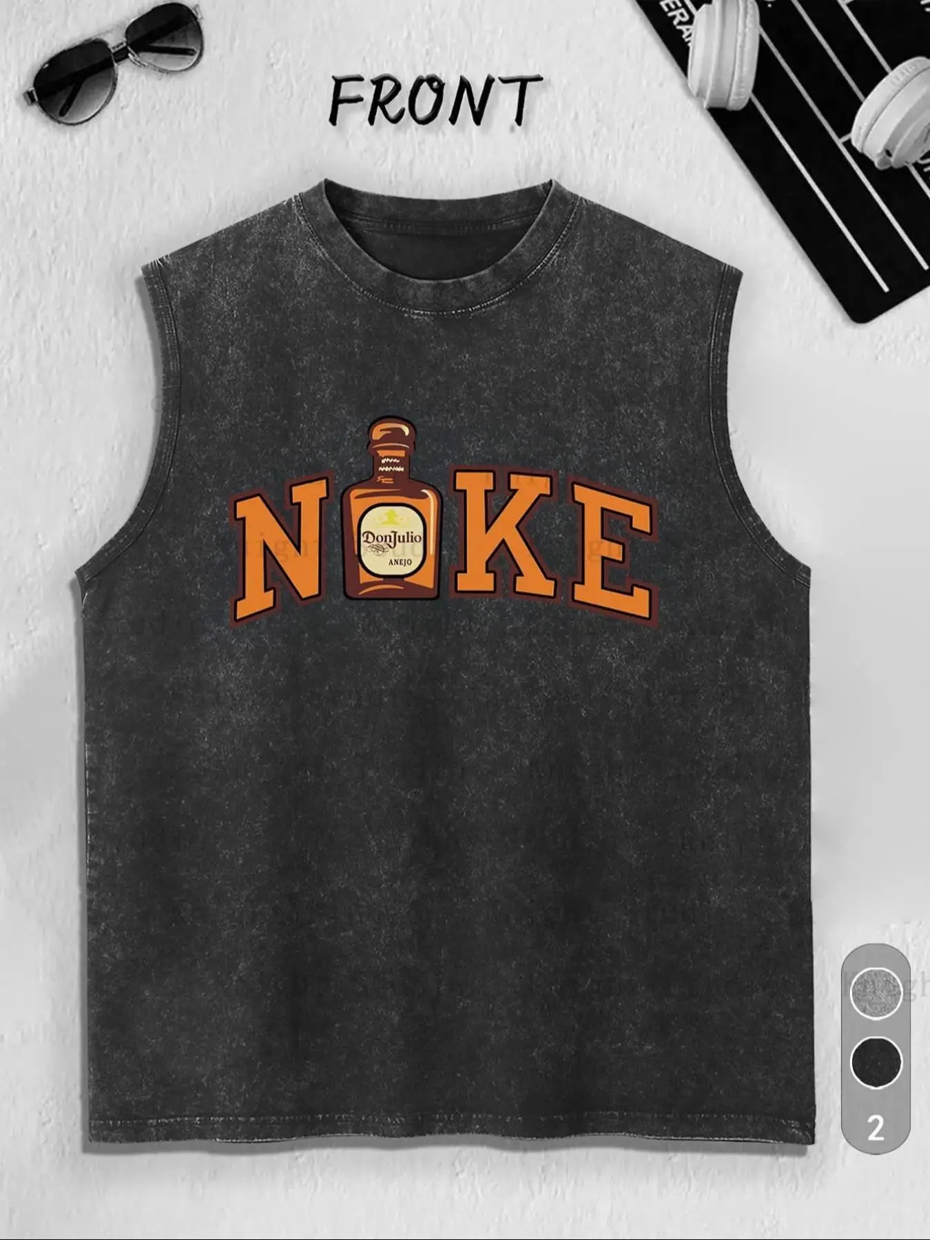 Men's N0ke Print Vintage Wash Tank Top, Regular Fit Casual Street Sleeveless Top for Summer, Men's Top for Daily Wear, Socks