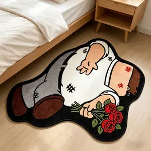 Cartoon Character Rug, Irregular Shape, Soft & Washable, Modern Artistic Design, Ideal for Living Room, Bedroom, Office, Gift Idea, Modern Abstract Rug