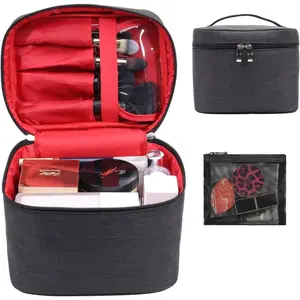Makeup Bag Travel Makeup  Bag Case Organizer Makeup Pouch with Mesh Bag Makeup Brush Holder Bag Toiletry Bags for Women - Black