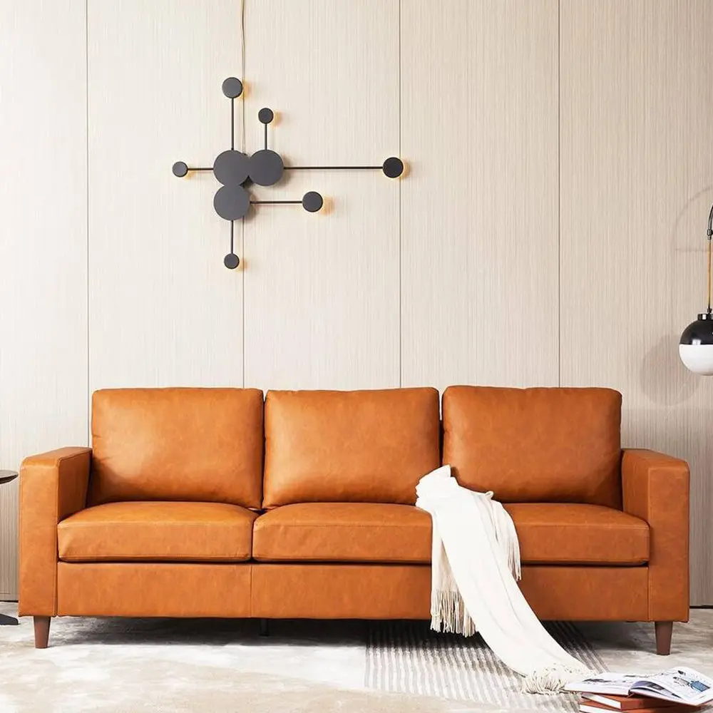 【GARVEE】85" Leather Couch for Living Room, Modern Sofa Couches with Padded backrest, Upholstered Sofa with Armrests and Comfy Cushions, Deep Seat Sofas for Living Room, Bedroom, Office