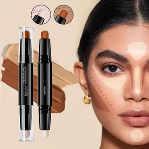 Dual-Ended Highlighter and Contouring Stick, Bronzer, Creamy Texture, Waterproof, Long-Lasting, Natural Finish, Face Sculpting, Facial Contouring Makeup, Eye Concealer
