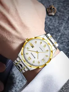 Men's Business Fashion Round Dial Analog Quartz Watch, Fashionable Wristwatch, Fashion Watch for Party, Daily Clothing Decor, Trendy All-match & Exquisite Watch for Birthday Gift with Box