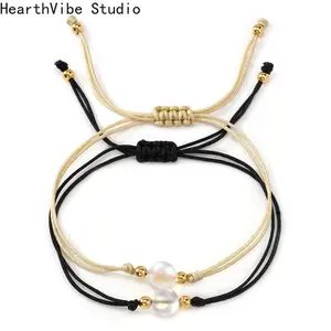 Hand-Woven Moonstone Couple Bracelets — Adjustable, Two-Tone Cords — Matching Accessories for Lovers