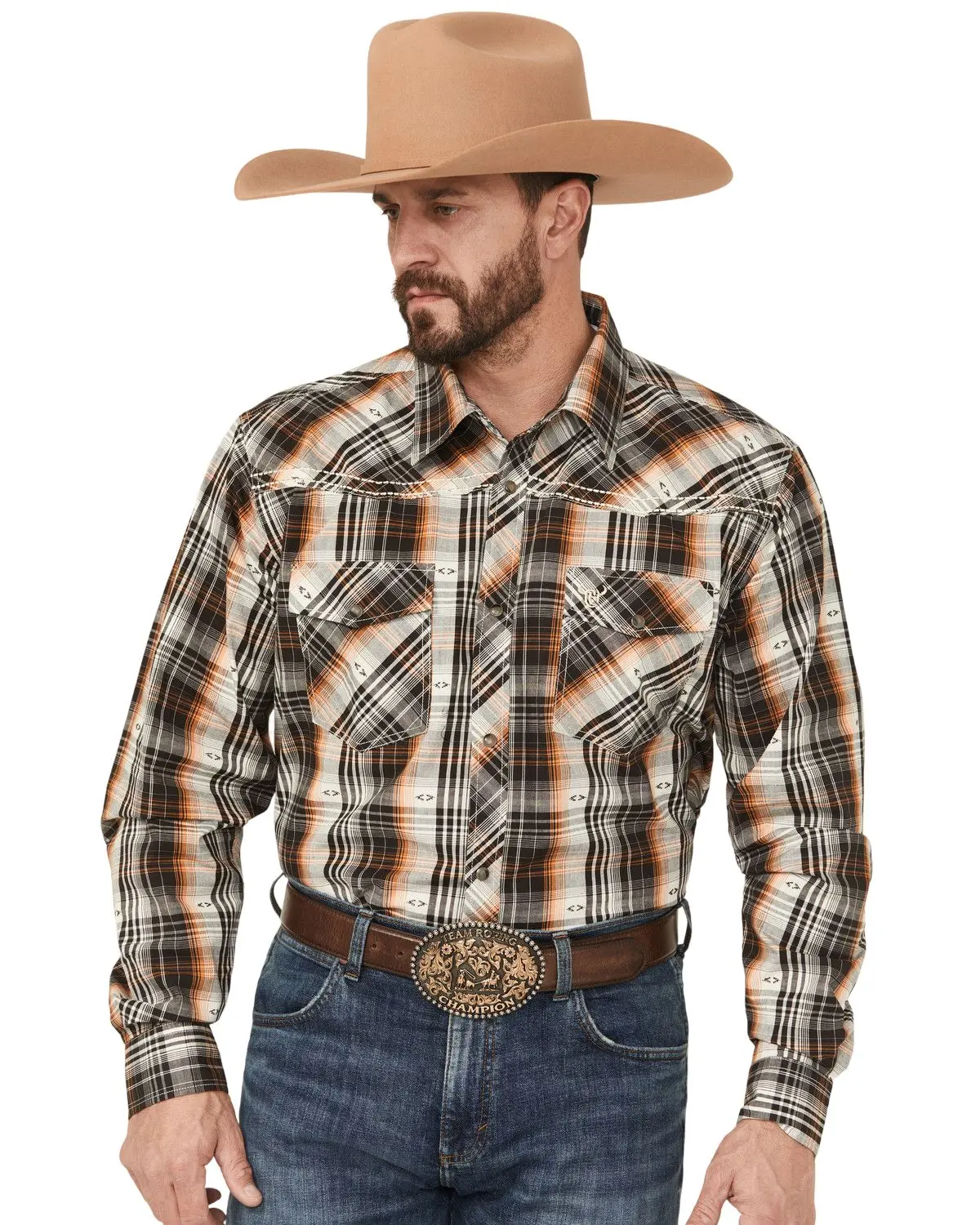 Men's Cowboy Hardware Men'S Plaid Print Long Sleeve Snap Stretch Western - 125591-661-M