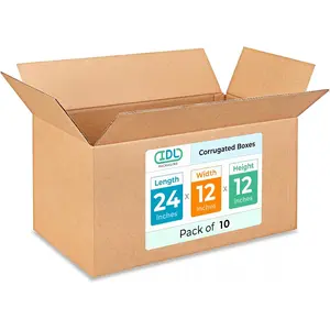 Large Shipping & Moving Boxes 24x12x12 inches (10-Pack) - Extra Strength 200 lb vs Regular - Corrugated Cardboard Boxes Moving - Large Shipping Box for UPS, FEDEX - Packing Box by IDL Packaging