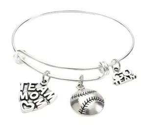 Team Mom Charm Bracelet | Go Team & Softball Silver Expandable Bangle Coach Gift