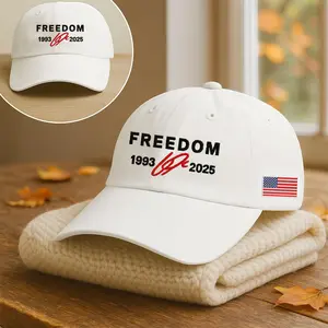 Freedom Red Signature 1993-2025 Baseball Cap Tribute Faith Christian Truth Rest In Peace Hat, USA Flag Embroidered Cap