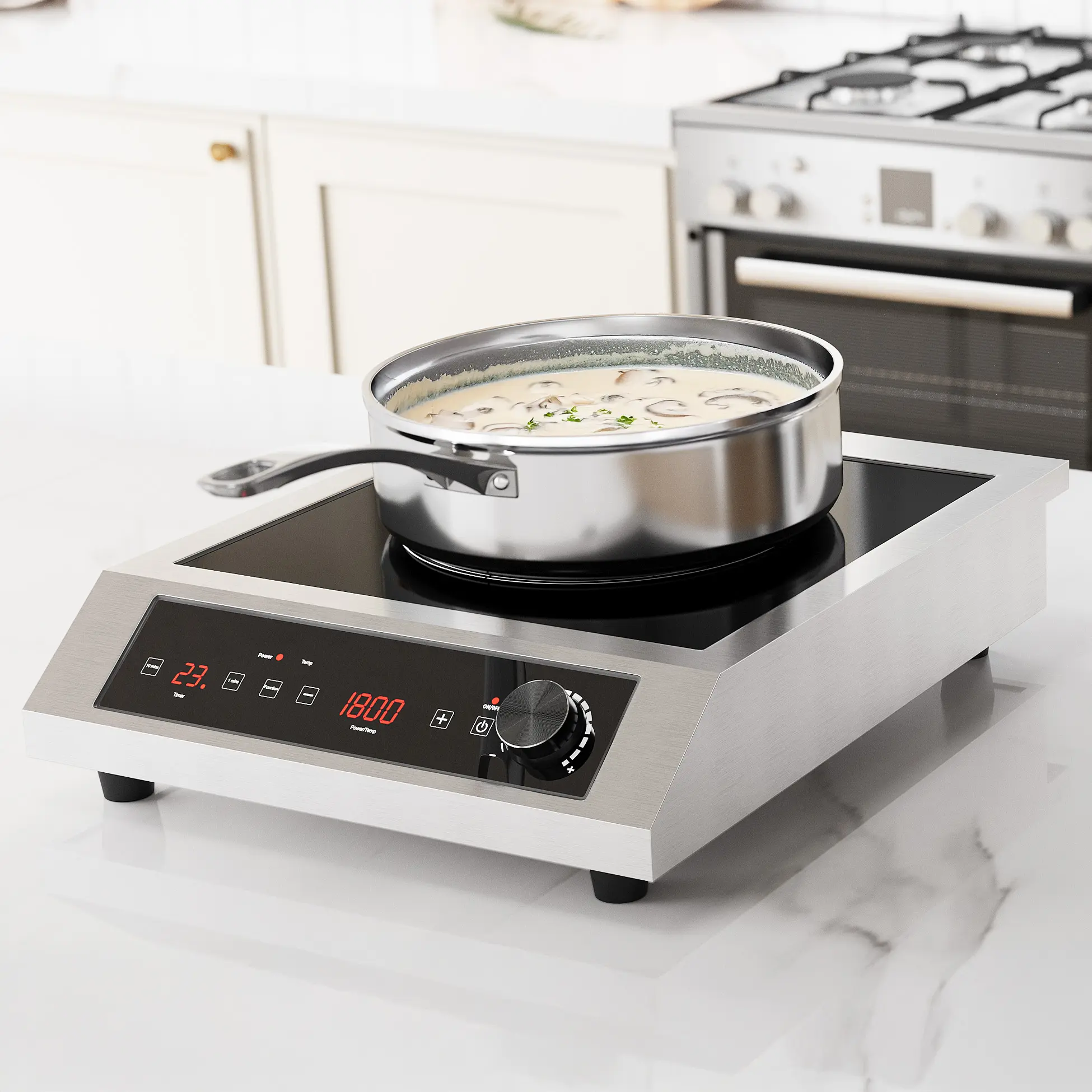 Sunvivi 1800W Portable Induction Cooker Stove - Commercial-Grade Household Appliances Countertop Burner with Timer, LED Screen, 10 Power (100W-1800W), 14 Temp Settings (140°F-536°F), Stainless Steel,home essential