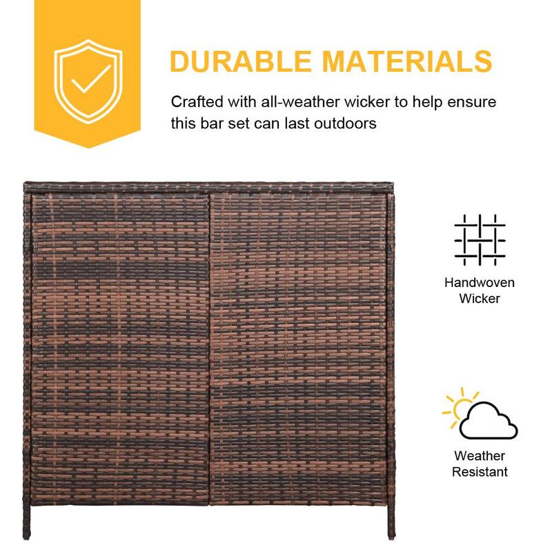 Ubesgoo 2-Person Outdoor Furniture Set, Two Rattan Bar Stools with Cushions and Bar Table