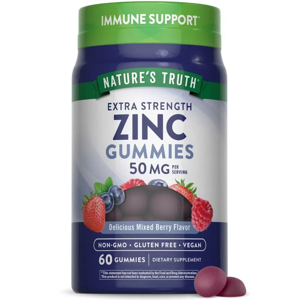 Nature's Truth Zinc Gummies for Adults - 50 mg - 60 Count - Mixed Berry Flavor