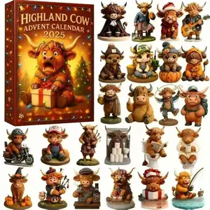 Fascinating Highland Cow Arrival Calendar, 24-Day Christmas Countdown Calendar, Includes 24 Unique Theme Highland Cows Decorations