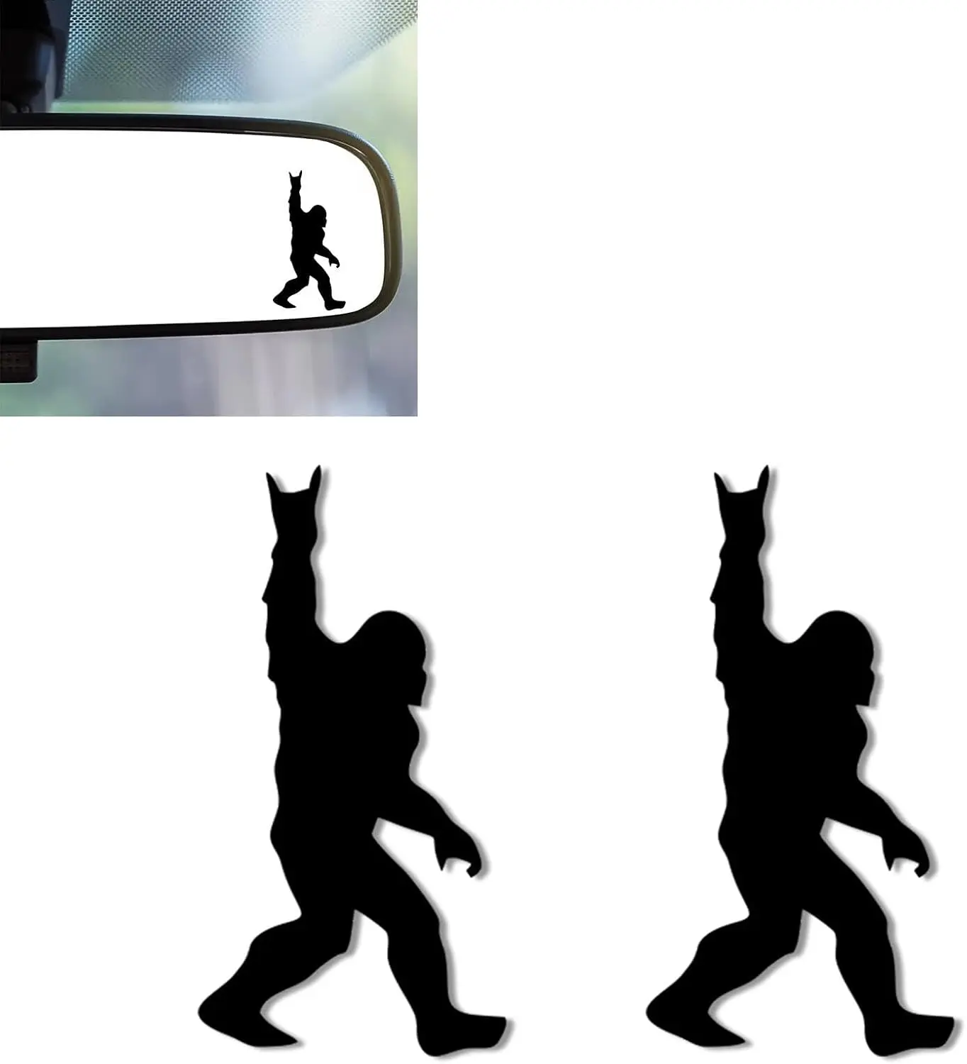 Black Bigfoot Sasquatch Car Mirror Sticker Set of 2, Weatherproof Vinyl Vehicle Decal, Unique Car Interior Decor, Ideal Sasquatch Gift for Men Women