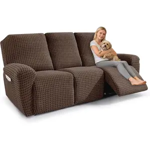 Recliner Couch Cover, 5-Pieces Stretch Recliner Sofa Covers 3 Reclining Couch Slipcovers Washable Furniture Protector with & Elastic Band (Brown)