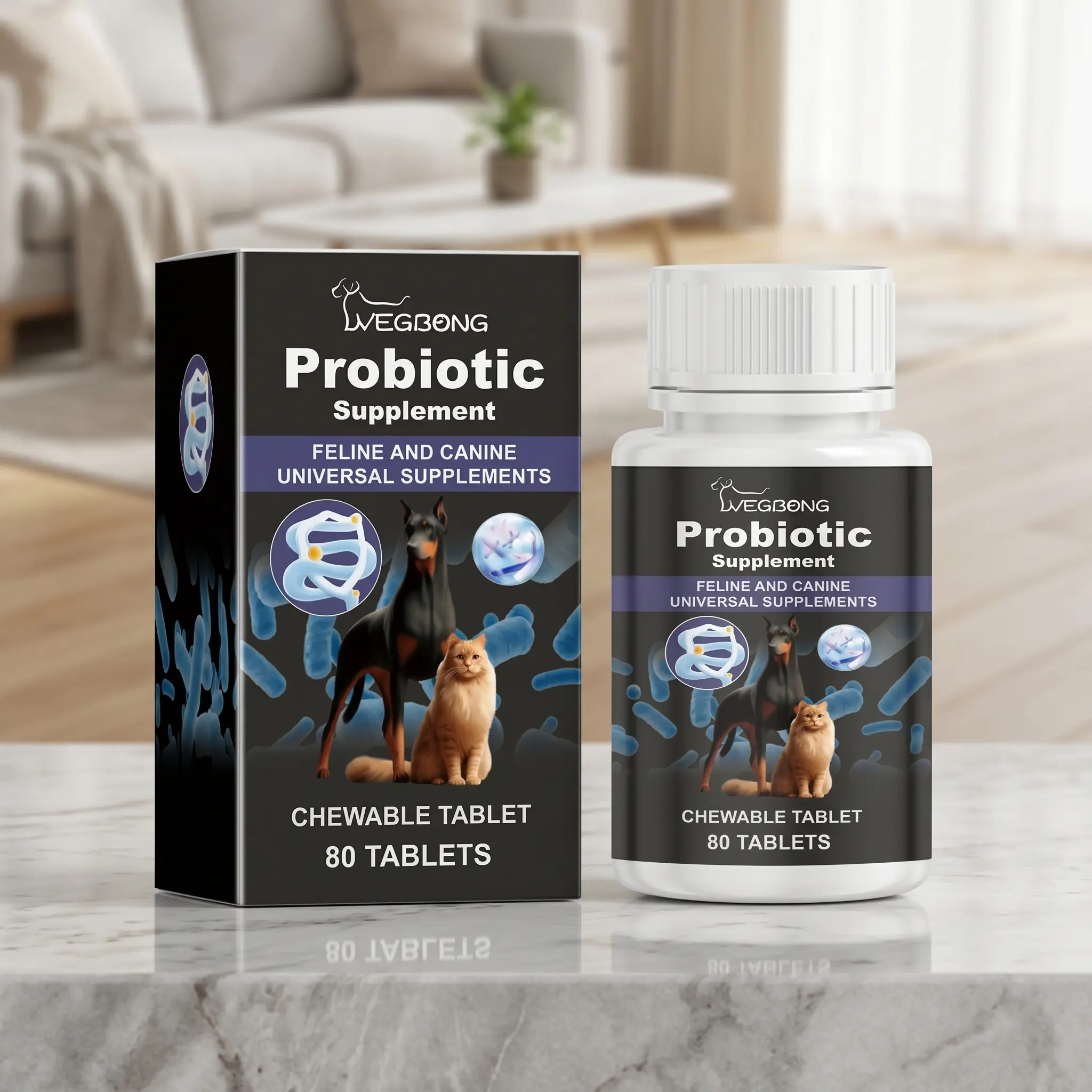 Yegbong Probiotics Tablets for 5-12 Months Old Cats & Dogs - 1-in-1 Pet Healthcare Supplement with Vitamin Blend for Immune Boost, Improved Digestion, Nutrient Absorption