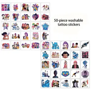 50pcs Kpop Girl temporary tattoo stickers, waterproof cartoon designs, safe materials, perfect for parties and birthday decorations for boys and girls.