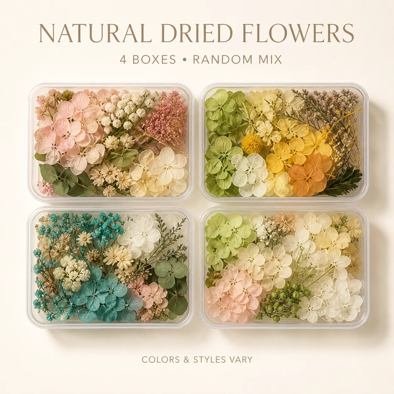 4-Box Random Dried Flower Set, Natural Preserved Flowers for Resin Art, Scrapbooking, Cards, Gift Wrapping & DIY Crafts