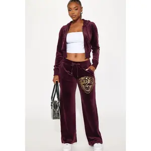 Ed Hardy Gold Tiger Velour Pant Set - Burgundy 4