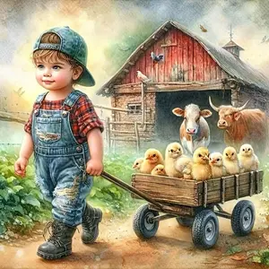 Cartoon Farm Pattern DIY Diamond Arts Colorful Painting Kit without Frame, DIY 5D Diamond Arts Colorful Painting Kit, Wall Art Decor for Home