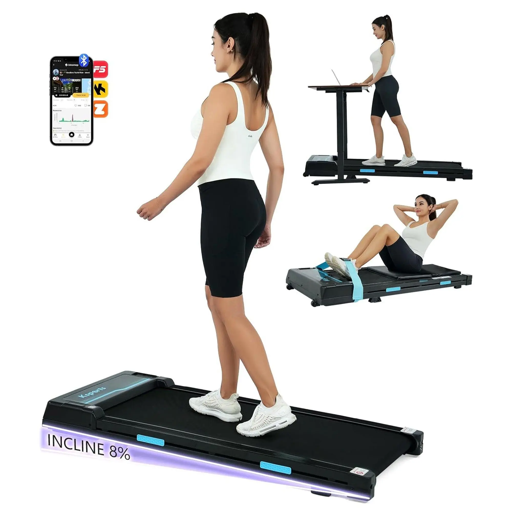 Ksports Under Desk Walking Pad Treadmill with Manual Incline and Wheels, 2.5 HP Ksports Under Desk Walking Pad Treadmill with Manual Incline and Wheels, 2.5 HP