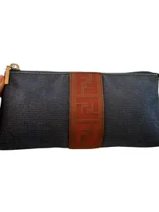 Pre-owned FENDI Fabric Pouch Denim Zucca Cosmetic Toiletry Pouch