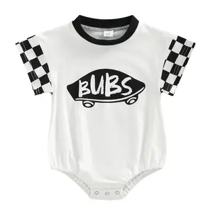 Baby Boy Girl Checkered Bubs Bubble Romper Newborn Short Sleeve Checkerboard  Jumpsuit Cute Outfit