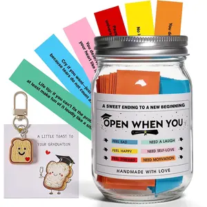 2026 Graduation Gifts for Her Him - Graduation Encouragement Quotes Jar with 120 Positivity Notes, Toast Keychain & Greeting Card - Inspirational Jar of Affirmations for College High School Graduation