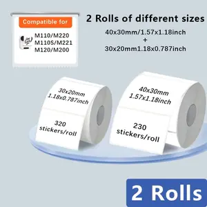 640/460/550sheets in 2 rolls, white self-adhesive stickers, each roll measuring 40 * 30mm/30 * 20Mm, waterproof, oil resistant, tear resistant adhesive paper, professional labels, smooth surface, oil resistant, suitable for home and office use