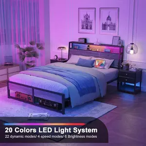LED Bed Frame With Storage Headboard, Metal Platform Bed Frame With Charging Station, Heavy Duty Steel Slats, No Noise, Easy Assembly, Black Bed Frame, Twin/ Full/ Queen/ King