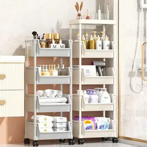 Adjustable 5-Tier Rolling Storage Car, Multi-Purpose Storage Cart With Wheels, For Kitchen, Bathroom, Bedroom, Office, Laboratory, Garage - White Plastic, Freestanding Design With Multiple Shelves And Storage Options，Organiser Racks
