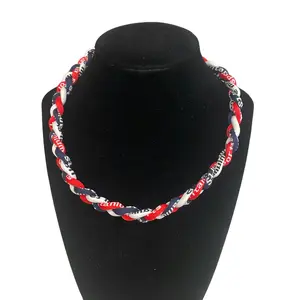 Baseball Braided Necklace Youth Tornado 3 Rope Braid Necklace 18 in baseball team navy red and white