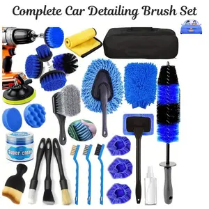26PCS Complete Car Detailing Brush Set, Car Cleaning Kit with Drill Brushes for Interior, Exterior & Wheels, Father’s Day Gift for Men Car Lovers