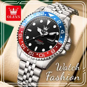 OLEVS 5657 Cool Trendy Men's Quartz Wristwatch, 41mm Minimalist Fashion Watch with Iconic Red Blue Rotating Bezel & Black Dial, Luminous Hands, Single Date Display, 3ATM Water Resistant Sports Dress Timepiece, Perfect Fashion Gift for Gentlemen